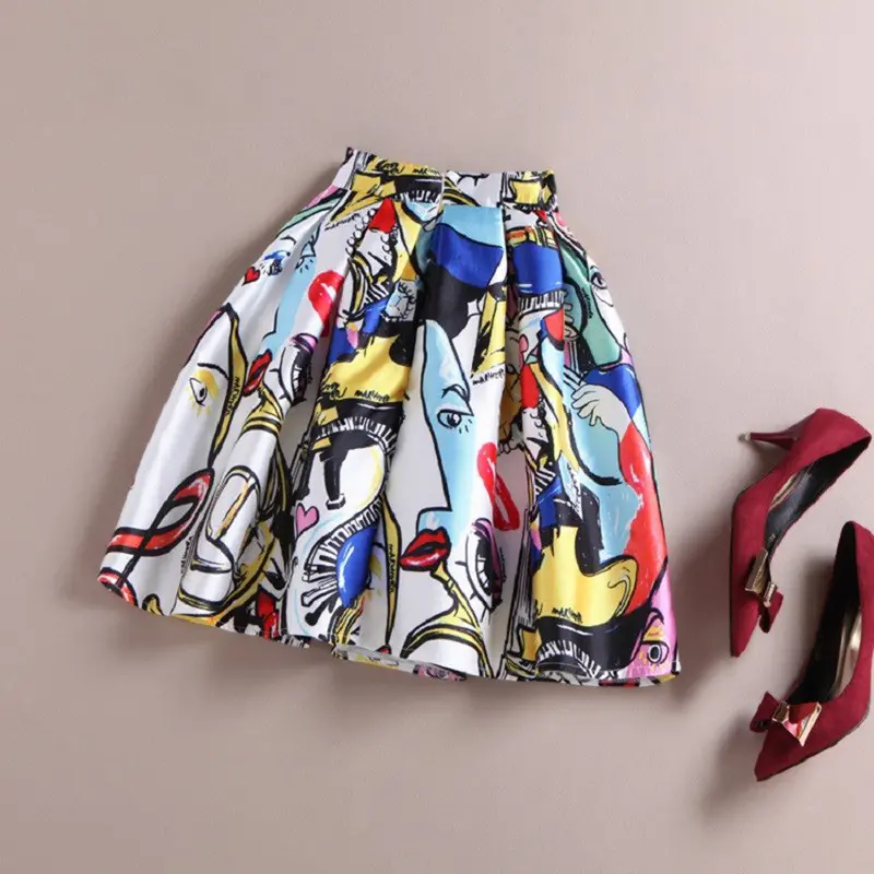 Mini Graffiti Print Skirts Graffiti Print Pleated Mini Skater Skirts Vintage Graffiti Skirt Colorful Skater Skirt 2