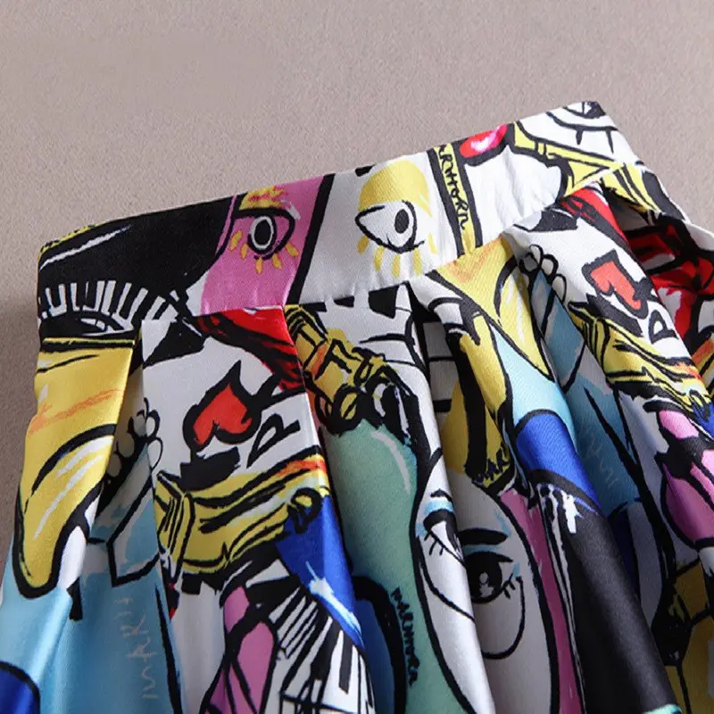Mini Graffiti Print Skirts Graffiti Print Pleated Mini Skater Skirts Vintage Graffiti Skirt Colorful Skater Skirt 3