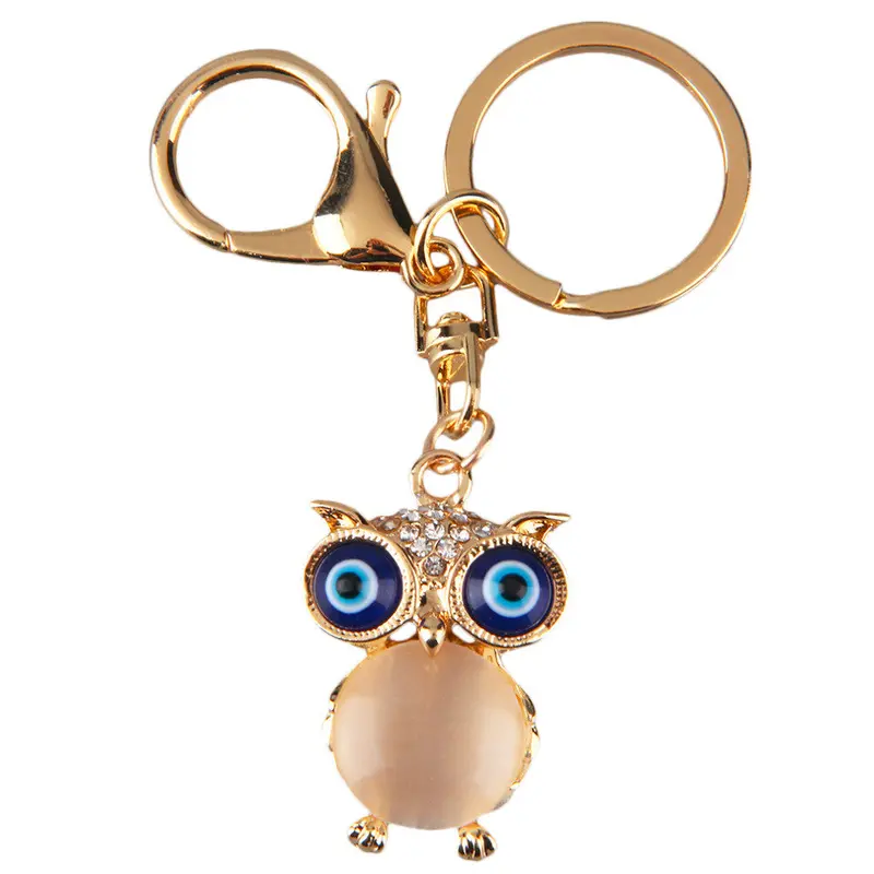 Mini Owl Opals Inlay Pendant Key Loop Buckle Keychain Key Ring For Car 1