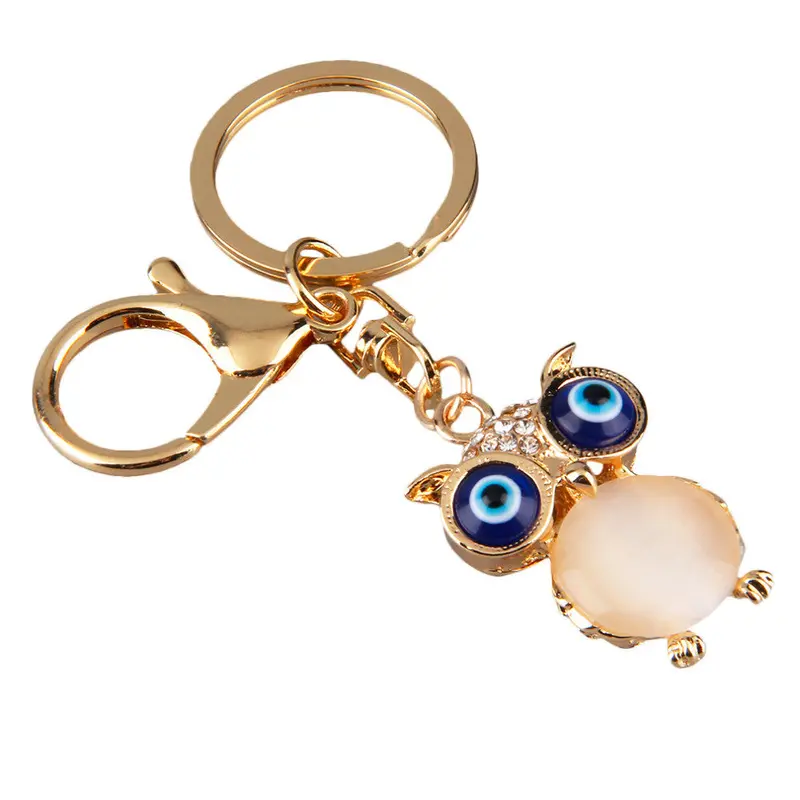 Mini Owl Opals Inlay Pendant Key Loop Buckle Keychain Key Ring For Car 2