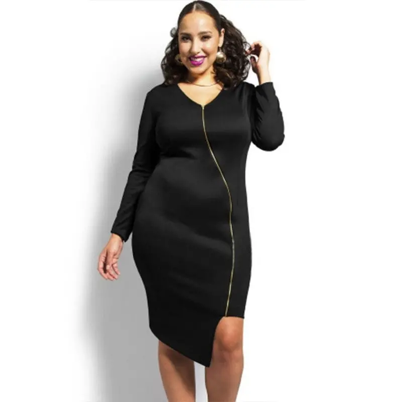 Mini Short Big Size Dress Party Plus Size Black Dress Clothing Long Sleeve Dresses Big Sizes Back Zipper 2