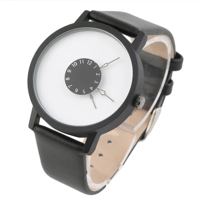 Mini Unique Rotation Dial Scale Design Watches Steel Strap Analog Quartz Wrist Watch 2