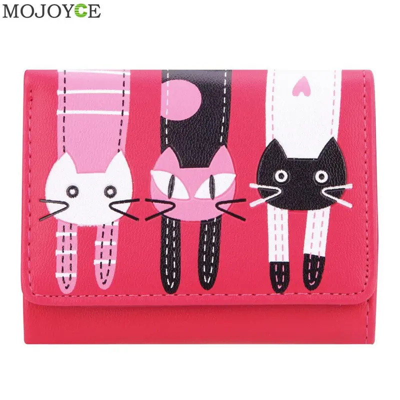 Mini Women Purse Lovely Cats Print Bifold Leather Wallet Card Holder Purse Zipper Multiple Cards Holder Embossed Pu Holder 5