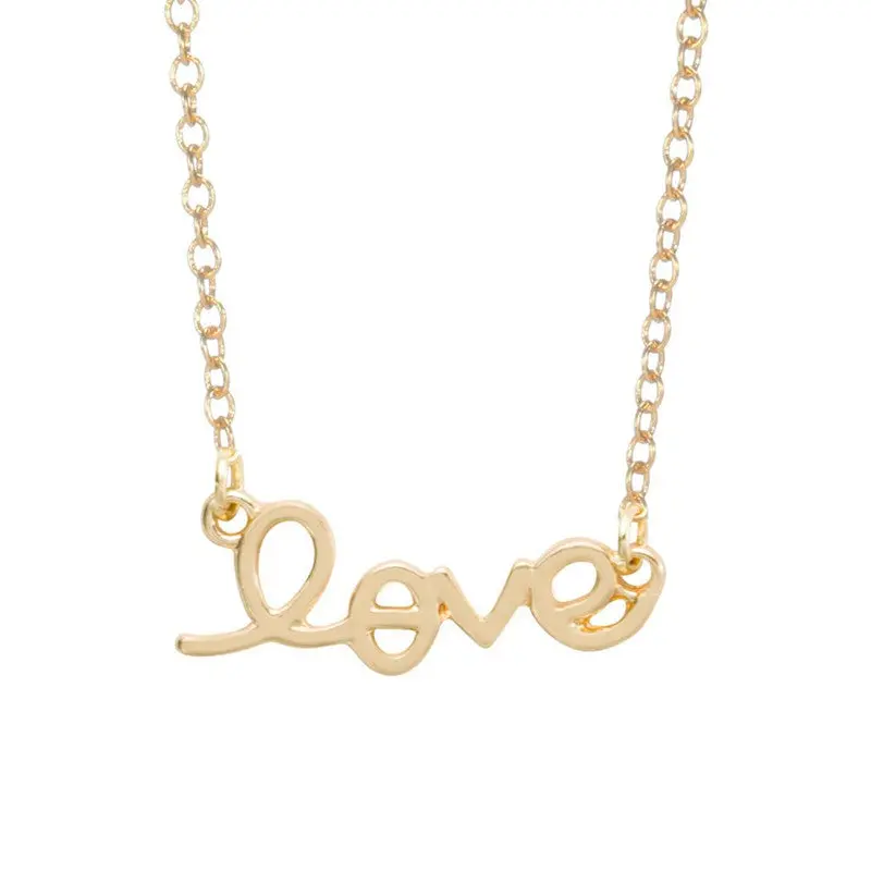 Minimal Crystal Promotion Bijou Gold Simple Love Letter Necklace Chic Love Word Necklace 30Pcs-N052 1