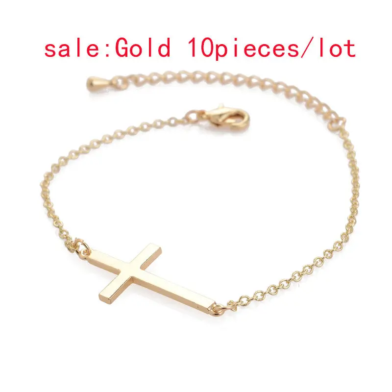 Mix 18K Gold Plated Sideways Cross Bracelet Religious Bracelet Girl Jewelry 10Pcs30pcs-B018 1