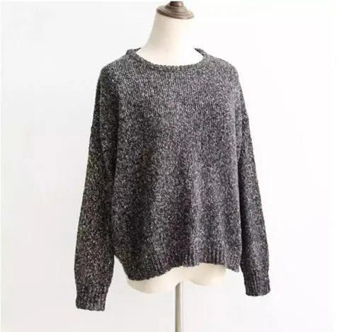 Mix Color O Neck Knitted Sweater Women Long Sleeve Knitted Loose Pullover Sweater 1