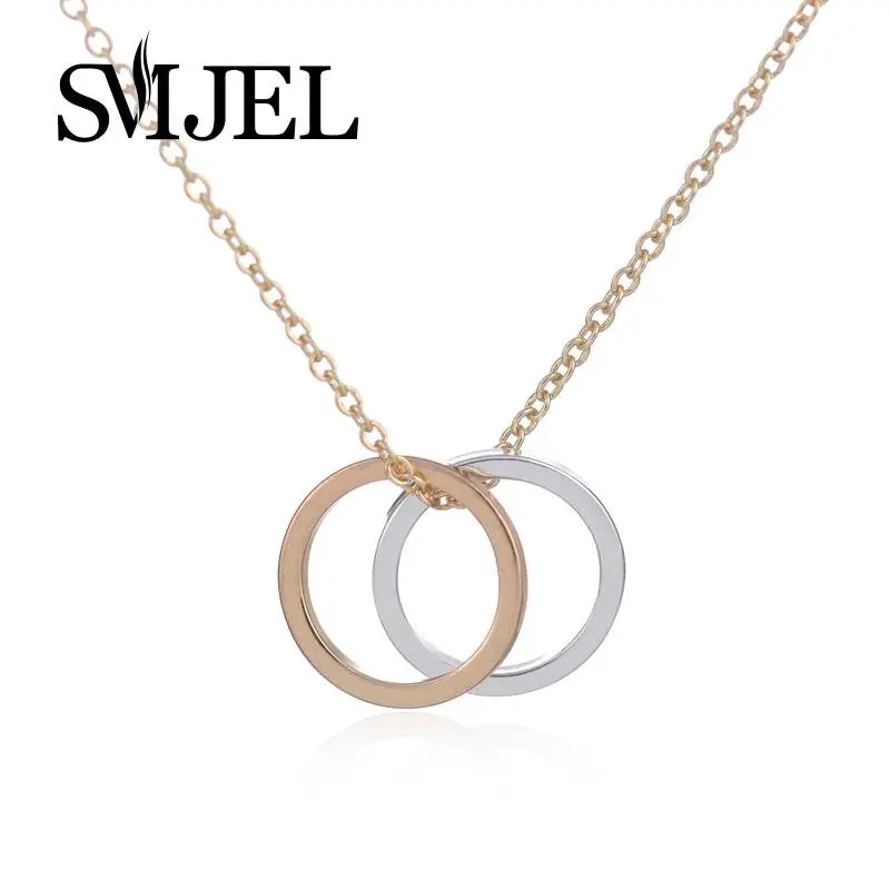 Mix Gold Silver Color Double Circles Necklace Rounds Necklace Vintage Necklaces N054 1