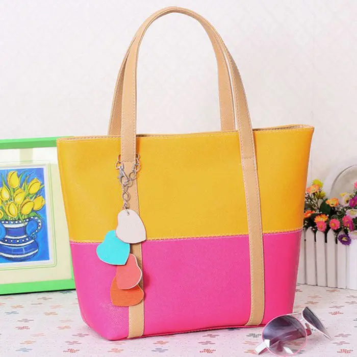 Mixed Color Hobo Shoulder Bag Faux Leather Satchel Tote Women Totes Chain Pendants Large Hbag 1