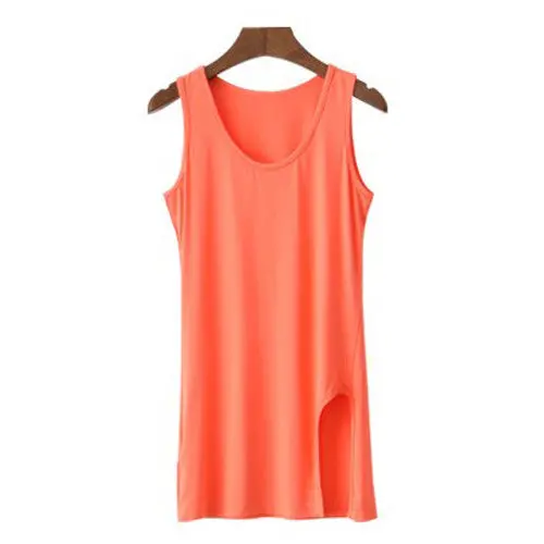 Modal Split-Hem Tank Top for Women – Oversized Longline Basic Tee in Extended Sizes