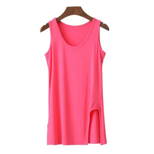 Modal Split-Hem Tank Top for Women – Oversized Longline Basic Tee in Extended Sizes