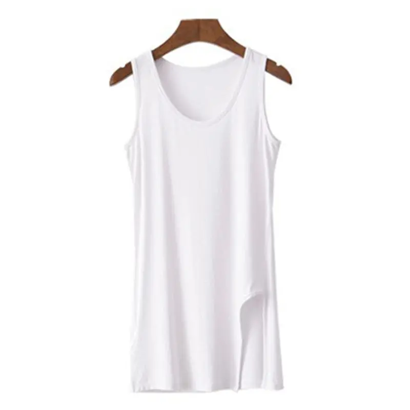 Modal Split-Hem Tank Top for Women – Oversized Longline Basic Tee in Extended Sizes