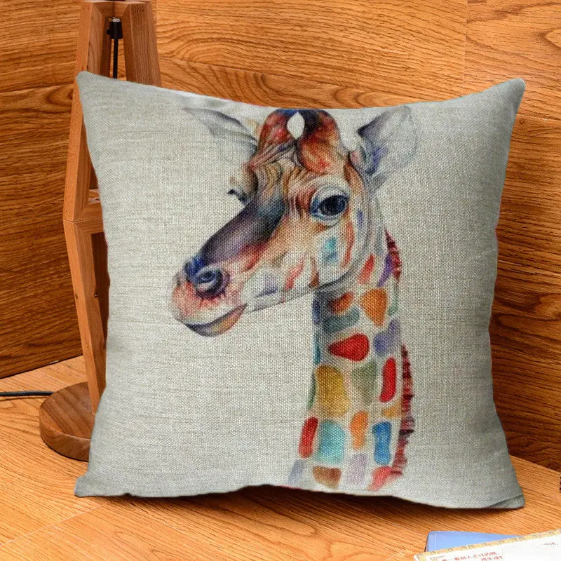 Modern Simple 18'' Cute Colorful Giraffe Cotton Linen Square Throw Pillow Case Soft Cover 84089 1