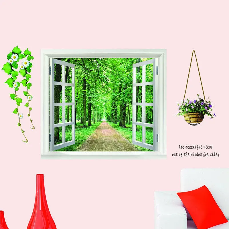Modern Style 3D Window View Green Forest Landscape Removable Wall Stickers Art Decal Home Living Room Decor 84272 1