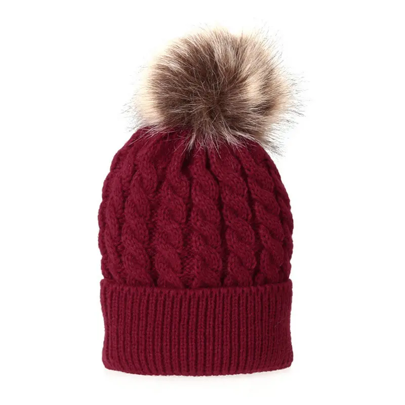Mom Baby Pompon Hat Beanie Cap Baby Bonnet Mom Kids Hats Knitted Pompon Ball Headwear 1
