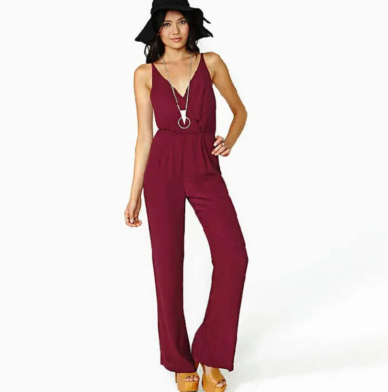Monos Largos De Mujer Sexy Women Spaghetti Straps V Neck Backless Chiffon Jumpsuit Rompers Playsuit Feida 1