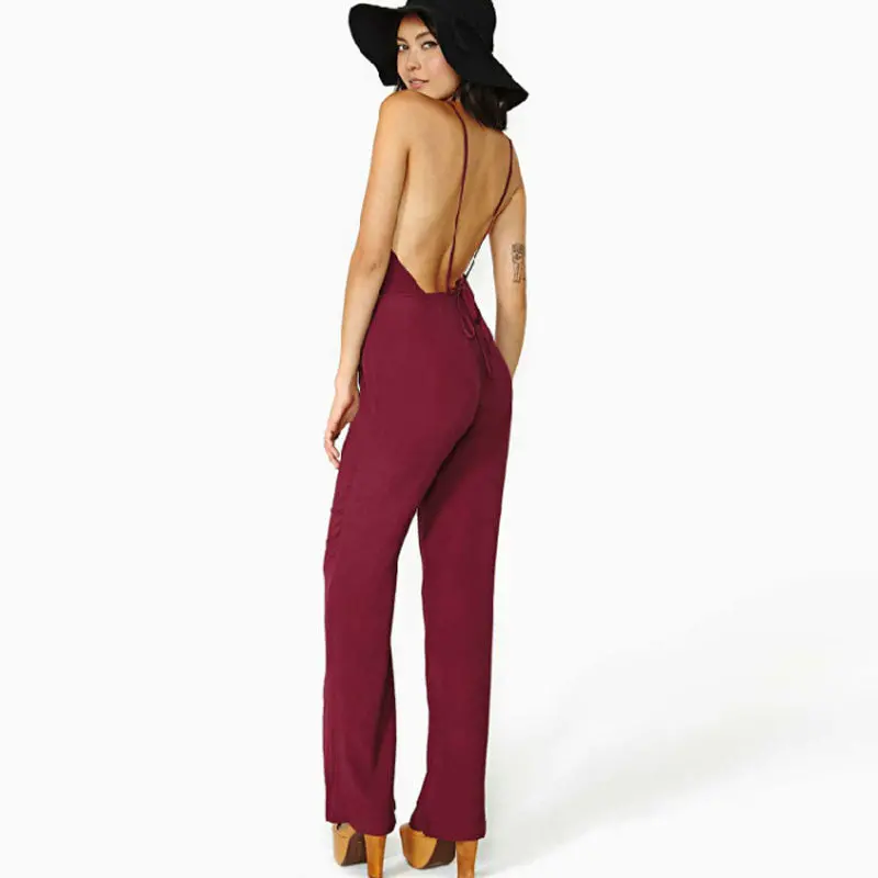Monos Largos De Mujer Sexy Women Spaghetti Straps V Neck Backless Chiffon Jumpsuit Rompers Playsuit Feida 3