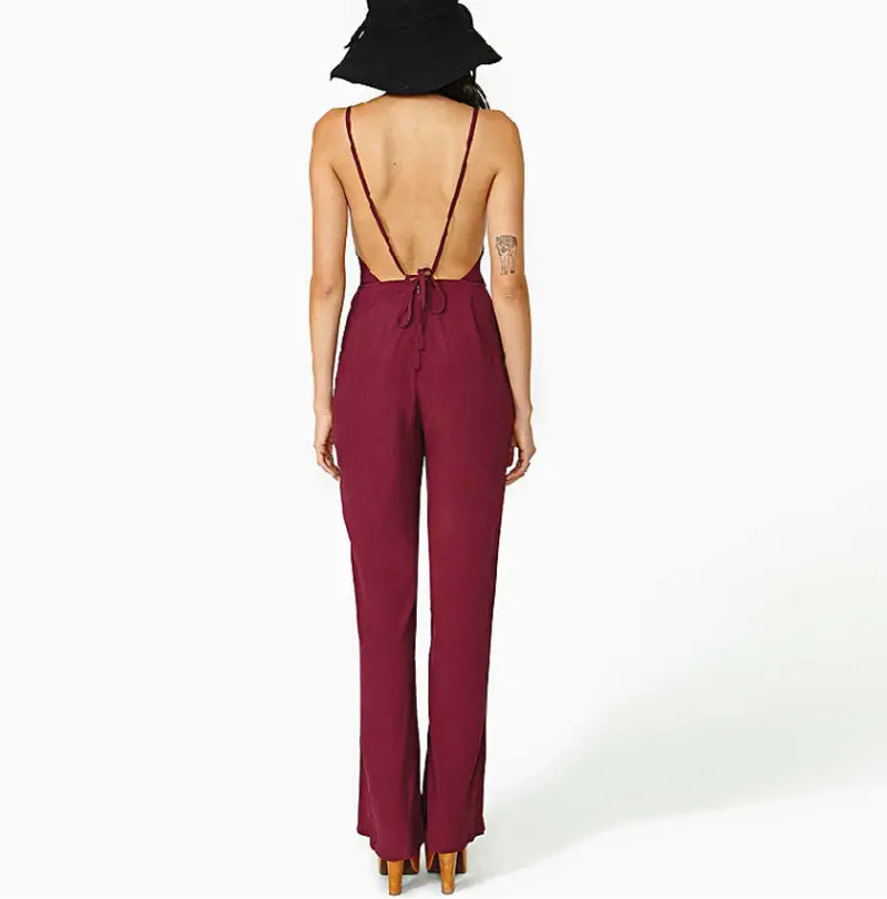 Monos Largos De Mujer Sexy Women Spaghetti Straps V Neck Backless Chiffon Jumpsuit Rompers Playsuit Feida 4