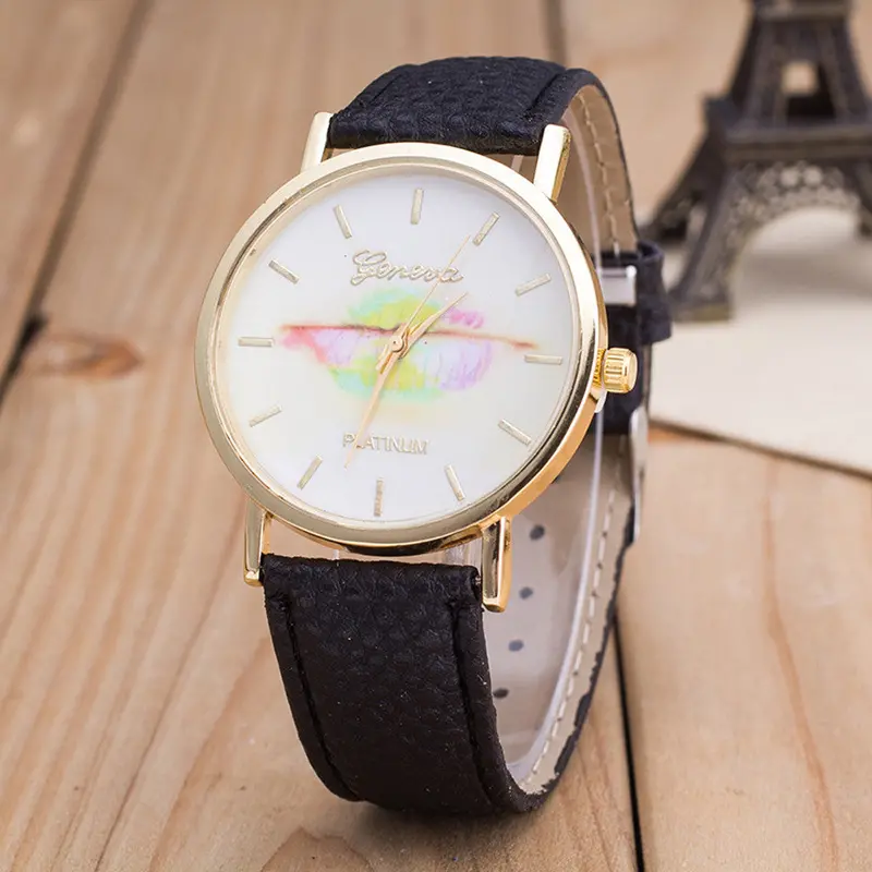 Montre 9 Candy Colors Geneva Women's Watch Lip Pattern Leather Quartz Wrist Watch Relogio Feminino Best Gift 1