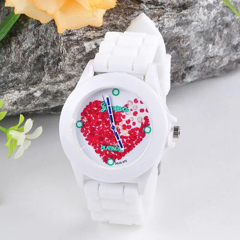 Montre Clock Women Silicone Jelly Red Heart Petals Quartz Analog Sports Wristwatch Ladies Casual Watch Feida 1