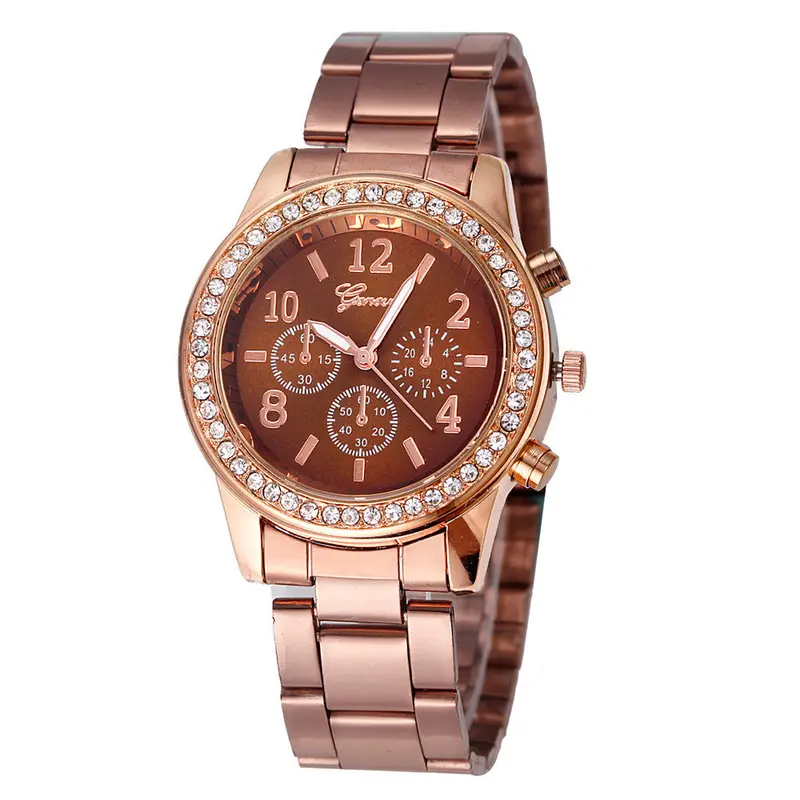 Montre Relogio Geneva Watch Women Classic Quartz Watch Stainless Steel Wrist Watch Rose Brownbest Gift 1