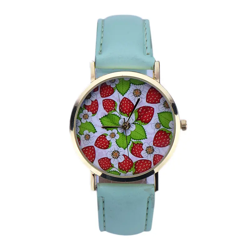 Montre Reloj Leather Quartz Clock Women Wristwatch Strawberry Pattern Girl Casual Relogio Hour 1