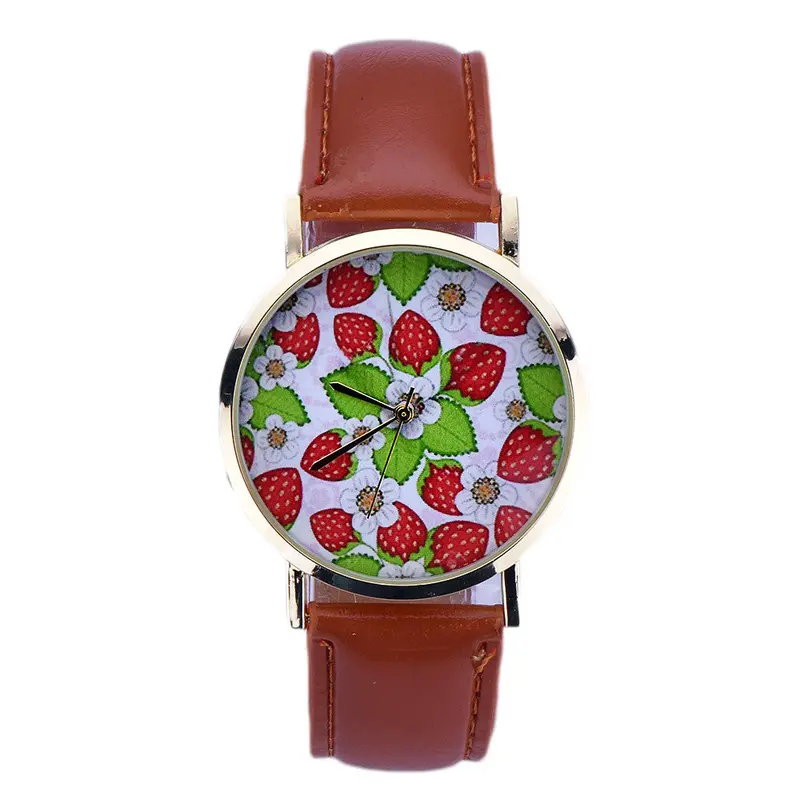 Montre Reloj Leather Quartz Clock Women Wristwatch Strawberry Pattern Girl Casual Relogio Hour 3
