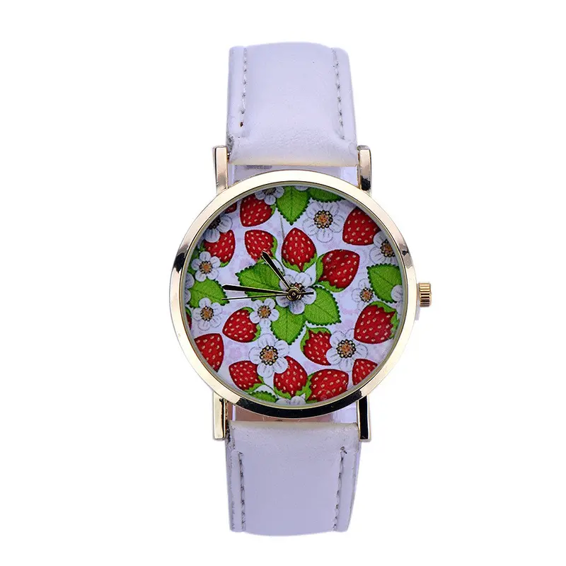 Montre Reloj Leather Quartz Clock Women Wristwatch Strawberry Pattern Girl Casual Relogio Hour 4