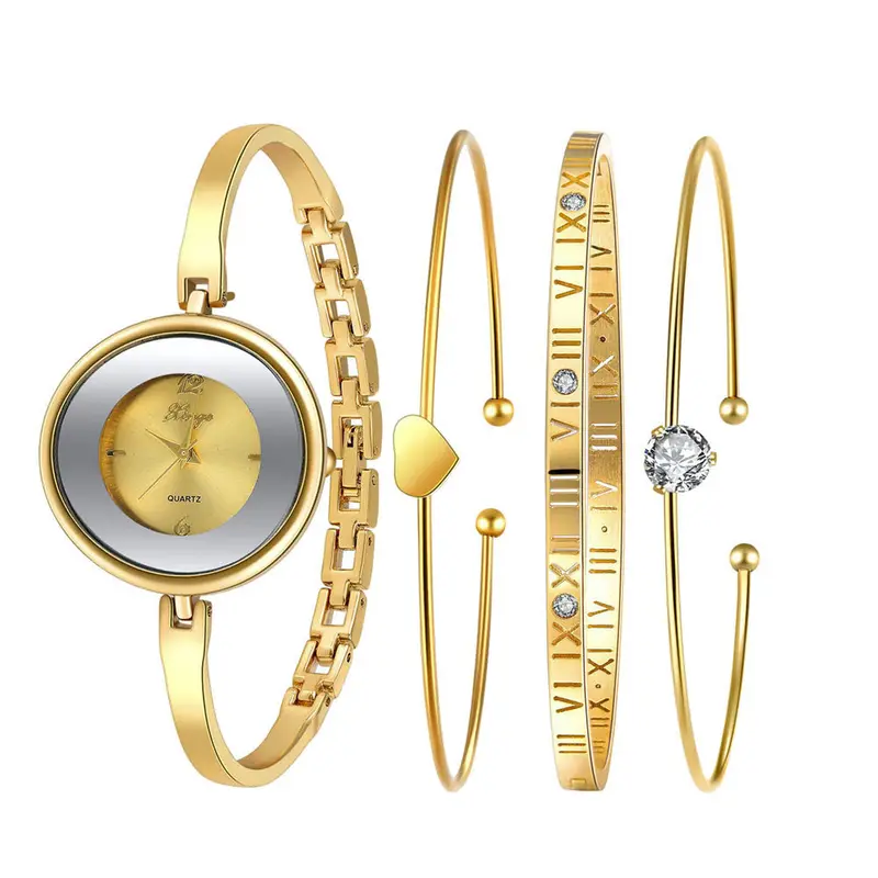 Montre Women Gold Rhinestone Bangle Luxury Watch And Bracelet Set 587 Feida 1