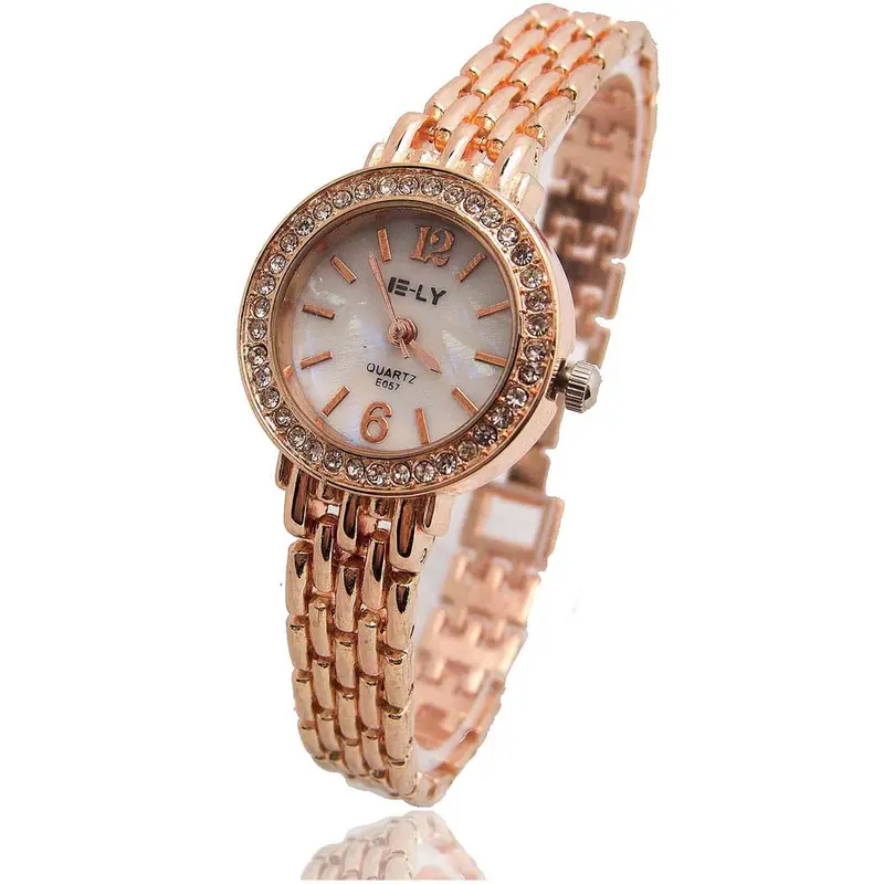 Montre Women Ladies Gold Wach Trendy Rose Gold Plated Bracelet Rhinestone Dial Quartz Analog Wrist Watch Clock Feida 1
