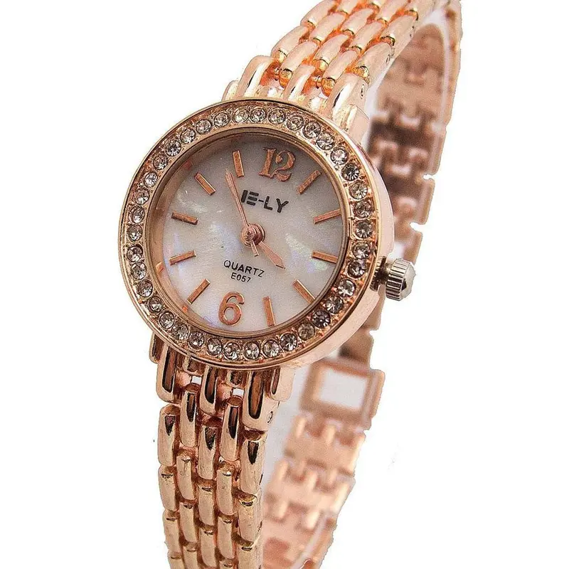 Montre Women Ladies Gold Wach Trendy Rose Gold Plated Bracelet Rhinestone Dial Quartz Analog Wrist Watch Clock Feida 2