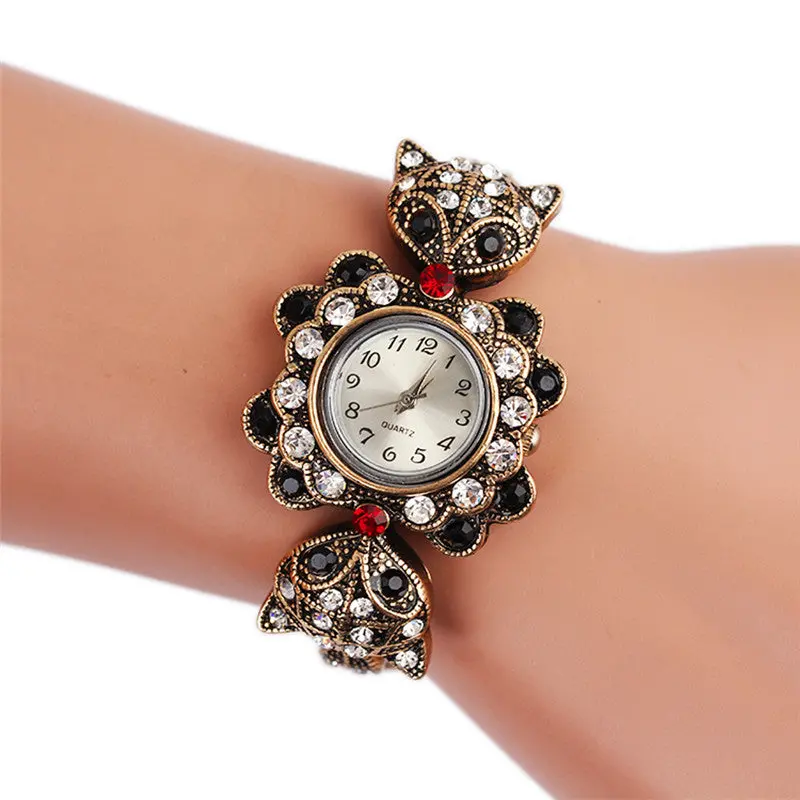 Montre Women's Retro Owl Diamond Metal Bracelet Wrist Watch Ladies Watch Feida 1