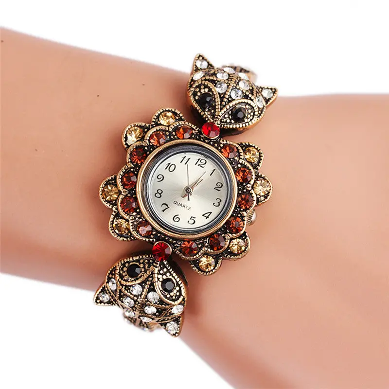 Montre Women's Retro Owl Diamond Metal Bracelet Wrist Watch Ladies Watch Feida 2