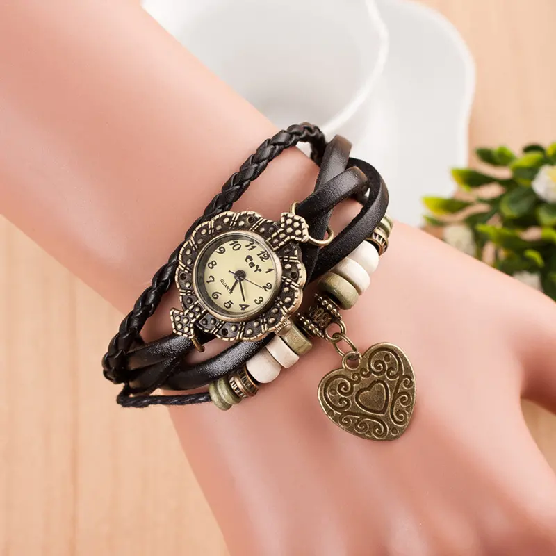 Montre Women's Watch Quartz Weave Leather Bracelet Lady Girl Dress Wrist Watch Vintage Clock 1