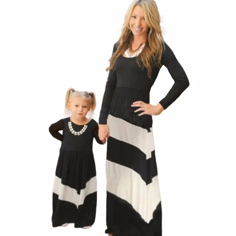 Mother Long Dress Long Sleeve Sexy Dresses Vestidos Striped Stitching Bohemian Beach Plus Size 3Xl Family Clothes Women Vestido 1