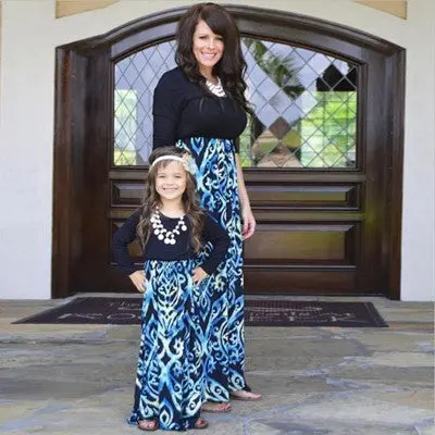 Mother Long Dress Women Lomgsleeved Plus Size Xxxl Casual Loose Printing Stitching Dresses Clothes Vestidos 1