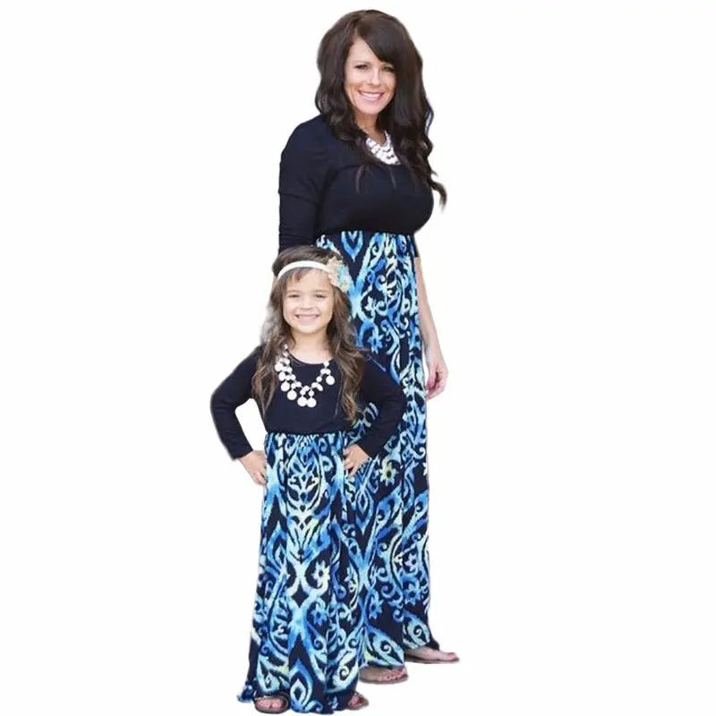Mother Long Dress Women Lomgsleeved Plus Size Xxxl Casual Loose Printing Stitching Dresses Clothes Vestidos 2