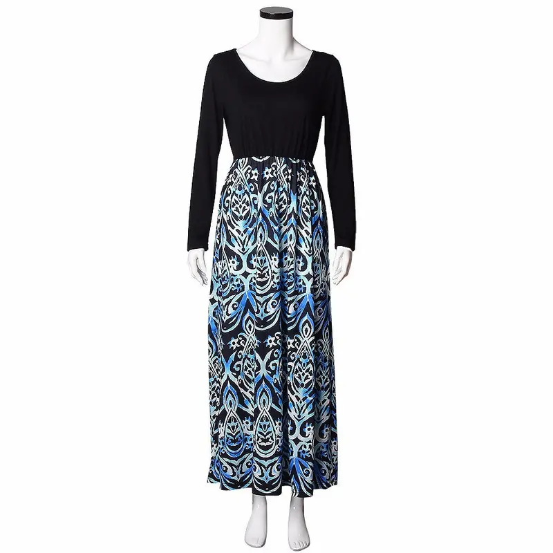 Mother Long Dress Women Lomgsleeved Plus Size Xxxl Casual Loose Printing Stitching Dresses Clothes Vestidos 3