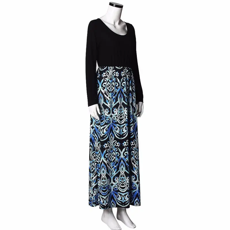 Mother Long Dress Women Lomgsleeved Plus Size Xxxl Casual Loose Printing Stitching Dresses Clothes Vestidos 4