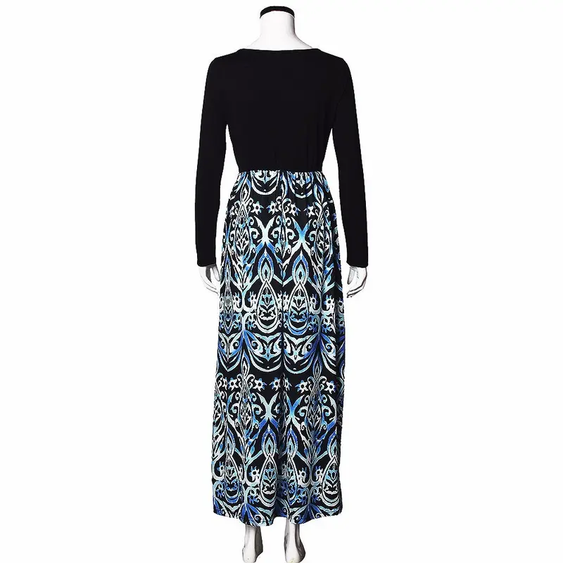 Mother Long Dress Women Lomgsleeved Plus Size Xxxl Casual Loose Printing Stitching Dresses Clothes Vestidos 5