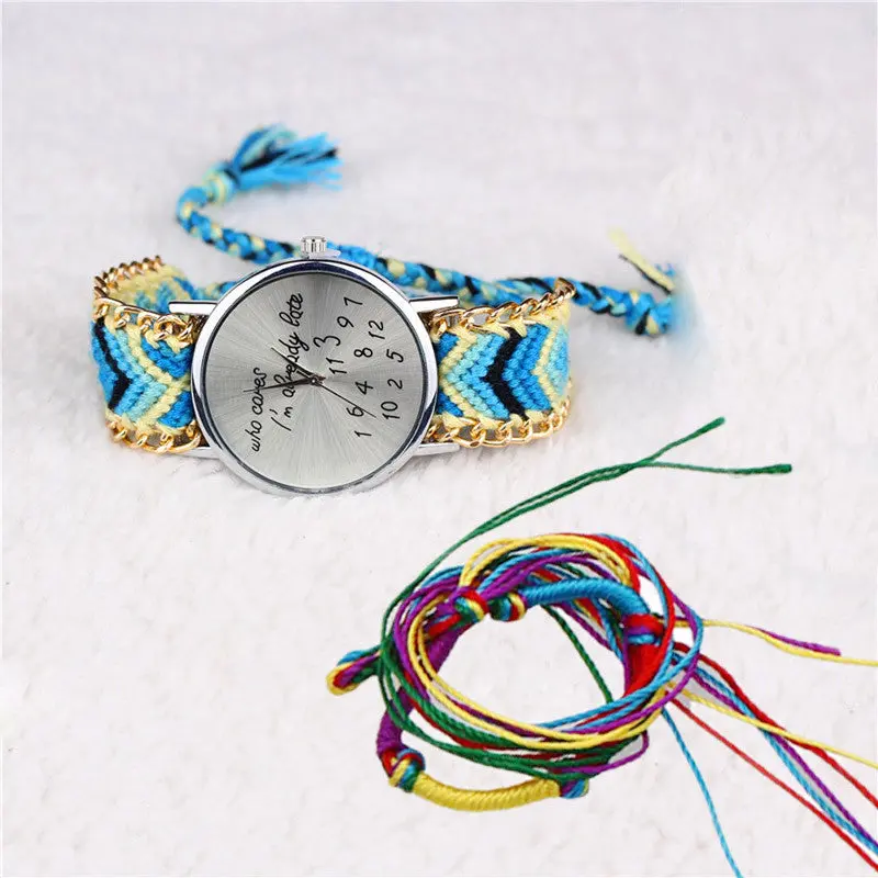Mujer Reloj Women Girl Handmade Watches Luxury Lady Relogio Braided Bracelet Dial Casual Girls Dress Clock 9 Colors 1