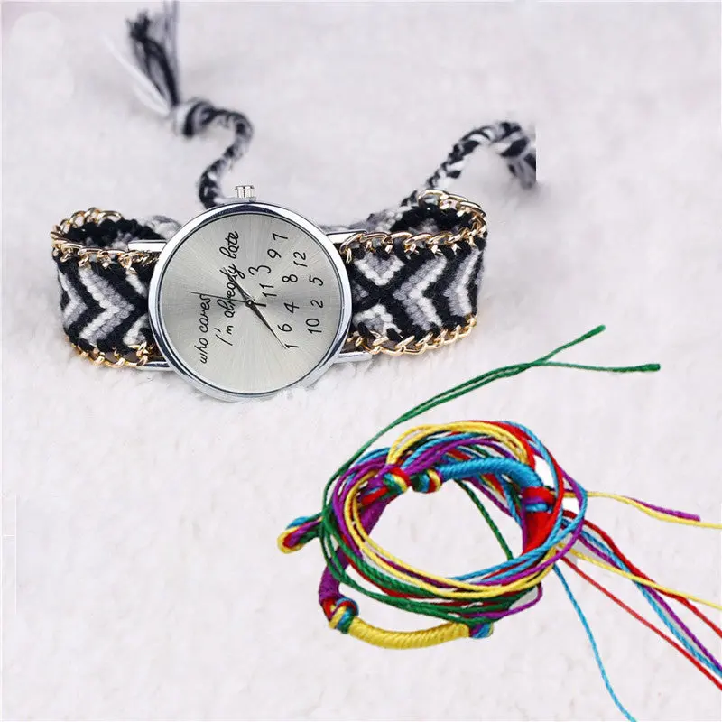 Mujer Reloj Women Girl Handmade Watches Luxury Lady Relogio Braided Bracelet Dial Casual Girls Dress Clock 9 Colors 2