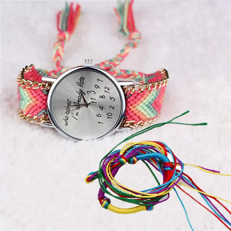 Mujer Reloj Women Girl Handmade Watches Luxury Lady Relogio Braided Bracelet Dial Casual Girls Dress Clock 9 Colors 3