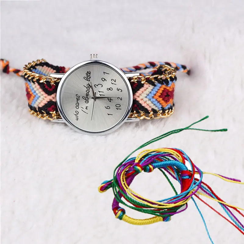 Mujer Reloj Women Girl Handmade Watches Luxury Lady Relogio Braided Bracelet Dial Casual Girls Dress Clock 9 Colors 4