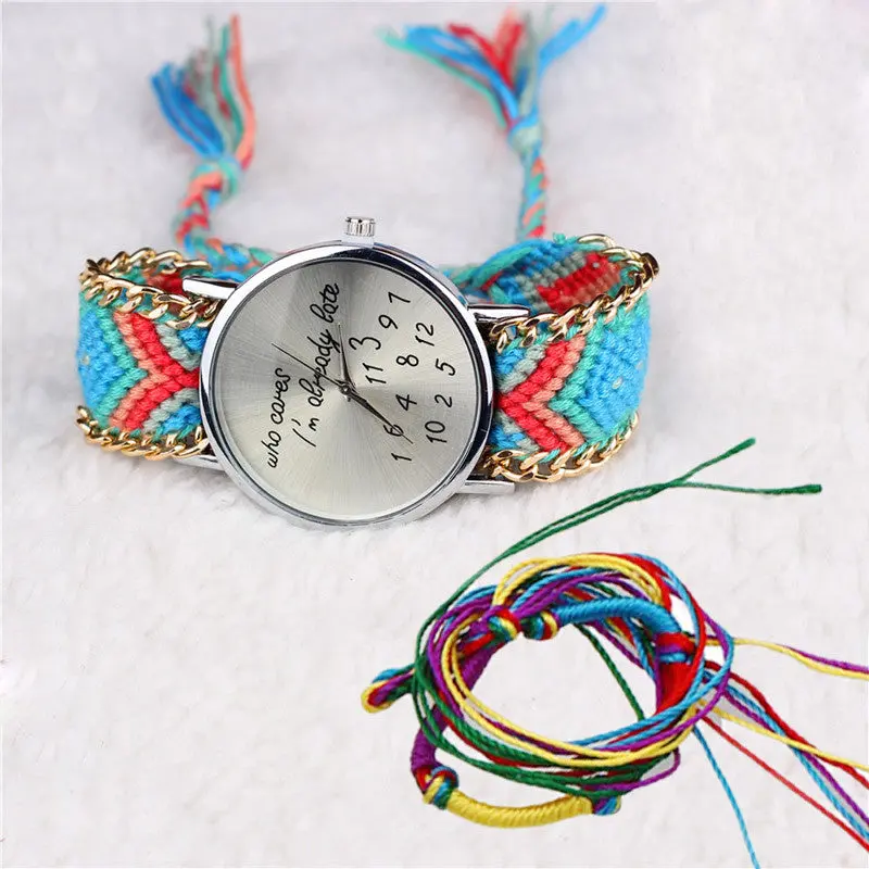 Mujer Reloj Women Girl Handmade Watches Luxury Lady Relogio Braided Bracelet Dial Casual Girls Dress Clock 9 Colors 5