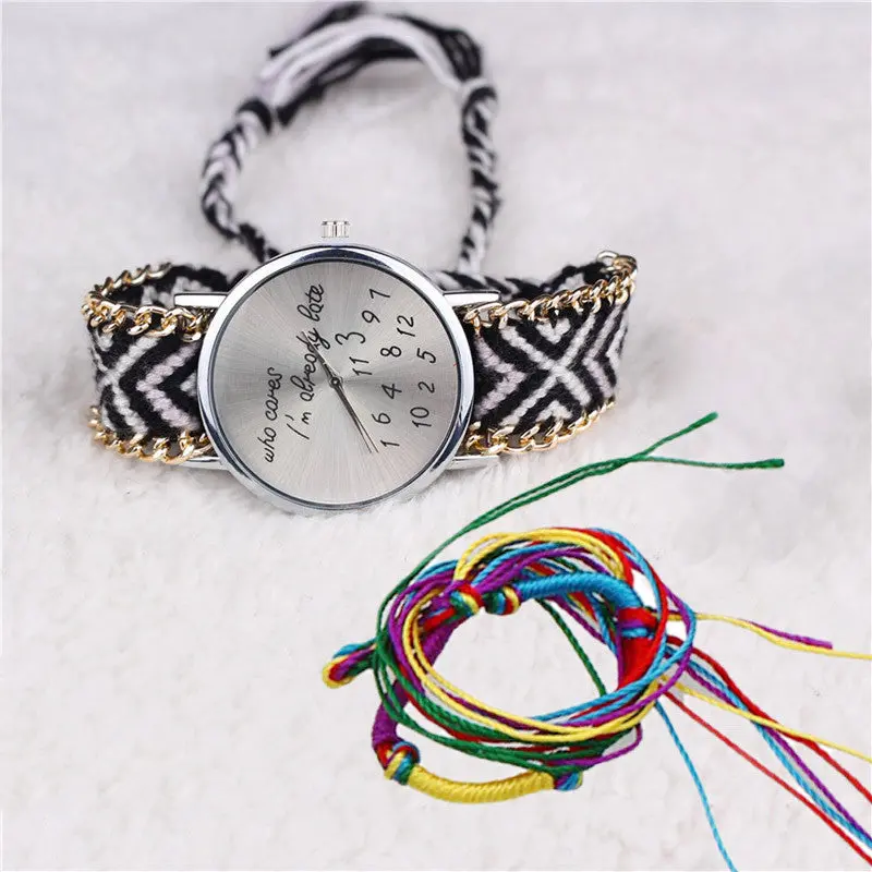 Mujer Reloj Women Girl Handmade Watches Luxury Lady Relogio Braided Bracelet Dial Casual Girls Dress Clock 9 Colors 6