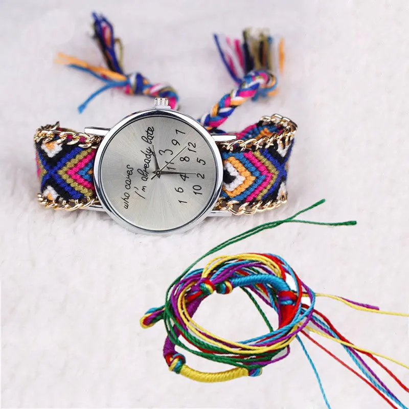 Mujer Reloj Women Girl Handmade Watches Luxury Lady Relogio Braided Bracelet Dial Casual Girls Dress Clock 9 Colors 7