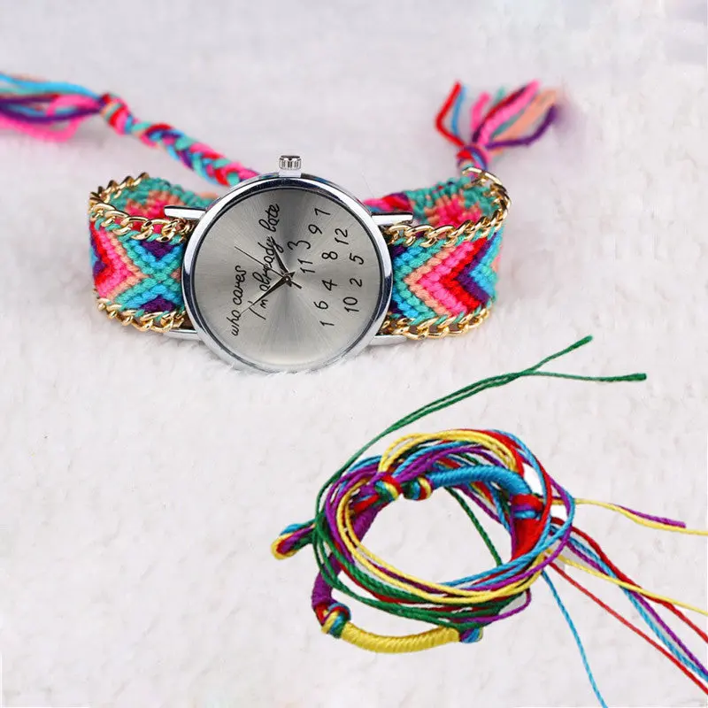 Mujer Reloj Women Girl Handmade Watches Luxury Lady Relogio Braided Bracelet Dial Casual Girls Dress Clock 9 Colors 8