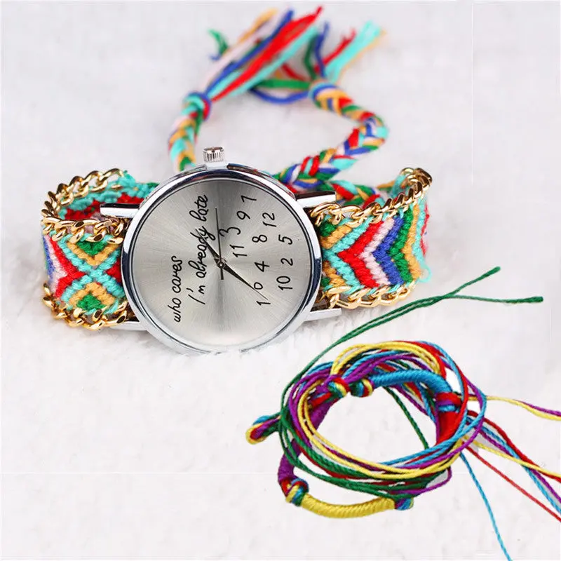 Mujer Reloj Women Girl Handmade Watches Luxury Lady Relogio Braided Bracelet Dial Casual Girls Dress Clock 9 Colors 9