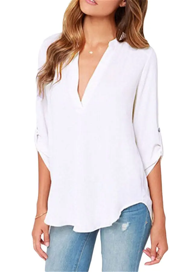 Multi Color Chiffon Long Sleeve T Shirt White Casual Long Sleeve Top Loose T Shirts For Wo 1