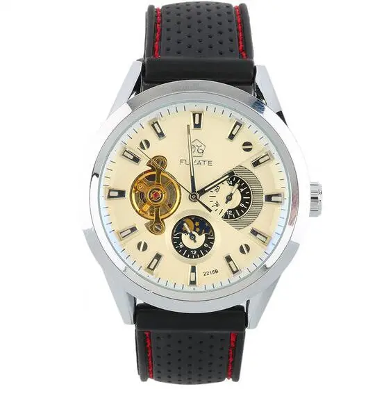 Multi Dial Rubber Strap Automatic Mechanical Wrist Watch Casual Simple Business 1